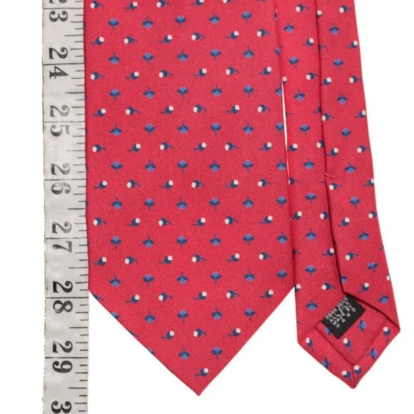 Drake's NWT Neck Tie in Red with Navy/Light Blue & White Floral Print 100% Silk